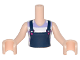 Part No: FTGpb119c01  Name: Torso Mini Doll Girl Dark Blue Overalls with Magenta Buckles over White and Lavender Striped T-Shirt Pattern, Light Nougat Arms with Hands