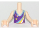 Part No: FTGpb139c01  Name: Torso Mini Doll Girl Dark Purple Halter Top with Stars and Dark Azure, Yellow and White Rainbow Pattern, Light Nougat Arms with Hands