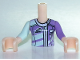 Part No: FTGpb190c01  Name: Torso Mini Doll Girl Light Aqua and Medium Lavender Racing Jacket Pattern, Light Nougat Arms with Hands with Light Aqua Right Sleeve, Medium Lavender Left Sleeve