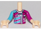 Part No: FTGpb201c01  Name: Torso Mini Doll Girl Magenta and Medium Azure Racing Jacket Pattern, Light Nougat Arms with Hands with Medium Azure Right Sleeve, Magenta Left Sleeve