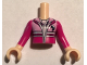 Part No: FTGpb205c01  Name: Torso Mini Doll Girl Bright Pink and Magenta Jacket with Horse Head Logo, White Scarf Pattern, Light Nougat Arms with Hands with Magenta Long Sleeves