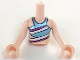 Part No: FTGpb236c01  Name: Torso Mini Doll Girl Metallic Light Blue Swimsuit Top with Magenta and White Diagonal Stripes Pattern, Light Nougat Arms with Hands