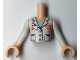 Part No: FTGpb265c01  Name: Torso Mini Doll Girl White Jacket with 3 Buttons, Coral Name Tag and Beating Heart Pattern, Light Nougat Arms with Hands with White Sleeves