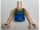 Part No: FTGpb338c01  Name: Torso Mini Doll Girl Blue Overalls over Yellow Checkered Sleeveless Blouse Pattern, Light Nougat Arms with Hands