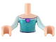 Part No: FTGpb377c01  Name: Torso Mini Doll Girl Dark Turquoise Top with Medium Lavender Shell, Circles and Stars Pattern, Light Nougat Arms with Hands with Light Aqua Sleeves