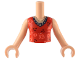 Part No: FTGpb383c01  Name: Torso Mini Doll Girl Red Top with Coral Flowers, Silver Necklaces Pattern, Light Nougat Arms with Hands