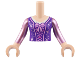 Part No: FTGpb389c01  Name: Torso Mini Doll Girl Dark Purple Corset with Lavender Laces and Bow Pattern, Light Nougat Arms with Hands with Metallic Pink Long Sleeves