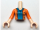 Part No: FTGpb395c01  Name: Torso Mini Doll Girl Dark Azure Shirt and Orange Sweater with Necklace and Lightning Bolt Pattern, Light Nougat Arms with Hands with Orange Sleeves