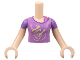 Part No: FTGpb416c01  Name: Torso Mini Doll Girl Medium Lavender Top with Bright Light Yellow Guitar Pattern, Light Nougat Arms with Hands with Medium Lavender Short Sleeves