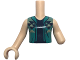 Part No: FTGpb422c01  Name: Torso Mini Doll Girl Dark Turquoise Vest with Dark Blue and Tan Triangles over Shirt Pattern, Light Nougat Arm Left, Light Nougat Arm with Hand Right