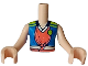 Part No: FTGpb431c01  Name: Torso Mini Doll Girl Blue, Lime, and Coral Sports Uniform Shirt Knotted with White Collar, Dark Blue Number 4 on Back Pattern, Light Nougat Arms with Hands