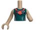 Part No: FTGpb437c01  Name: Torso Mini Doll Girl Dark Turquoise, White and Coral Wetsuit with Zipper and Dolphin / Whale Logo Pattern, Light Nougat Arm Left, Light Nougat Arm with Hand Right