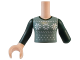 Part No: FTGpb442c01  Name: Torso Mini Doll Girl Sand Green Fair Isle Sweater Vest with White Snowflakes Pattern, Arm with Dark Green Long Sleeve Left, Light Nougat Arm with Hand with Dark Green Long Sleeve Right