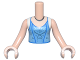 Part No: FTGpb450c01  Name: Torso Mini Doll Girl Medium Blue Top with White Cap Sleeves, Blue Trim, Metallic Light Blue Scrolls and Sparkles, Black Necklace Pattern, Light Nougat Arms with Hands