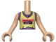 Part No: FTGpb451c01  Name: Torso Mini Doll Girl Bright Light Yellow Tank Top over Medium Lavender Sleeveless Shirt, Black and Coral Panels and Music Note Necklace Pattern, Light Nougat Arms with Hands