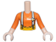 Part No: FTGpb458c01  Name: Torso Mini Doll Girl Orange Shirt, Light Aqua Suspenders, Gold Buckles and Necklace Pattern, Light Nougat Arms with Hands with Orange Sleeves