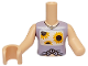 Part No: FTGpb462c01  Name: Torso Mini Doll Girl Lavender Tied Sleeveless Vest Top, Bright Light Orange Sunflowers Pattern, Light Nougat Arm Left, Light Nougat Arm with Hand Right