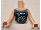 Part No: FTGpb465c01  Name: Torso Mini Doll Girl Dark Turquoise and Dark Green Halter Top with Dark Pink and Metallic Pink Snowflakes and Metallic Light Blue Dots Pattern, Light Nougat Arms with Hands