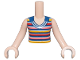 Part No: FTGpb476c01  Name: Torso Mini Doll Girl Dark Blue Sleeveless Top with White, Red, Coral, and Bright Light Orange Stripes Pattern, Light Nougat Arms with Hands