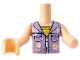 Part No: FTGpb507c01  Name: Torso Mini Doll Girl Lavender Sleeveless Jacket with Dark Blue Pockets and White Flowers and Zipper over Yellow Top Pattern, Light Nougat Arm Left, Light Nougat Arm with Hand Right