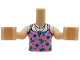 Part No: FTGpb508c01  Name: Torso Mini Doll Girl Bright Pink Tank Top with Dark Azure Flowers and Dark Blue Necklace with Music Note over White T-Shirt Pattern, Light Nougat Arms with Hands with White Short Sleeves
