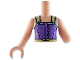 Part No: FTGpb564c01  Name: Torso Mini Doll Girl Medium Lavender Tank Top with Yellowish Green Straps and Belt Pattern, Light Nougat Arm Left, Light Nougat Arm with Hand Right