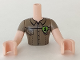 Part No: FTMpb039c01  Name: Torso Mini Doll Man Dark Tan Shirt with Pockets and Green Badge with Tree Pattern, Light Nougat Arms with Hands with Dark Tan Sleeves