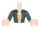 Part No: FTMpb065c01  Name: Torso Mini Doll Man Dark Green Jacket over Yellow Shirt Pattern, Light Nougat Arms with Hands with Dark Green Sleeves