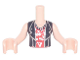 Part No: FTWpb347c01  Name: Torso Mini Doll Woman Black Vest over Red Shirt with Cherries, Long Necklace Pattern, Light Nougat Arms with Hands