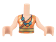 Part No: FTWpb365c01  Name: Torso Mini Doll Woman Orange and Gold Sleeveless Shirt and Belt, Dark Turquoise Beaded Necklace Pattern, Light Nougat Arms with Hands