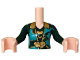 Part No: FTWpb393c01  Name: Torso Mini Doll Woman Dark Green Dress Top, Gold Collar, Clasp and Butterflies, Dark Turquoise Fur Insets Pattern, Light Nougat Arms with Hands with Dark Green Long Sleeves