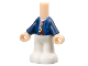 Part No: bb1357pb013  Name: Micro Doll, Body with Molded Dark Blue Top and White Pants and Printed Coat Open with Pockets over Dark Red Vest with Yellow Buttons, Strap with Buckle Pattern