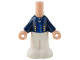 Part No: bb1357pb015  Name: Micro Doll, Body with Molded Dark Blue Top and White Pants and Printed Jacket Open with Lapels and Gold Buttons over Blue Vest, White Ascot Pattern
