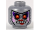 Part No: 3626cpb1048  Name: Minifigure, Head Alien Female Robot with Black Rivets and Beauty Mark, Red Eyes and Lips, Open Mouth with Silver Teeth, Dark Purple Eyeshadow, and Bright Pink Cheeks Pattern - Hollow Stud