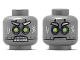Part No: 3626pb2035  Name: Minifigure, Head Dual Sided Alien Robot with Silver Eyebrows, Lime Eyes, Scuff Marks, Angry Bared Teeth / Neutral Pattern