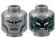 Part No: 3626pb3312  Name: Minifigure, Head Dual Sided Black Eyebrows, Metallic Light Blue Eyes / Black Mask with Dark Turquoise Crystals Pattern