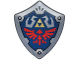 Part No: 4972pb01  Name: Minifigure, Shield Quadrilateral with Dark Blue Background, Gold Triforce Triangles and Red Loftwing Pattern (The Legend of Zelda Hylian Shield)