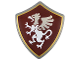 Part No: 4972pb02  Name: Minifigure, Shield Quadrilateral with White and Silver Griffin on Dark Red Background with Gold Border Pattern