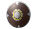 Part No: 75902pb27  Name: Minifigure, Shield Circular Convex Face with Silver, Gold, and Dark Brown Concentric Rings Pattern