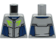 Part No: 973pb4467  Name: Torso Racing Suit, Dark Blue Panels, Silver Zipper, Lime Logo Pattern