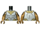 Part No: 973pb5196c01  Name: Torso Silver Bare Chest with Muscle Contours and Gold Armor Pattern / Medium Tan Arms with Silver Shoulders and Gold Armor Pattern / Medium Tan Hands