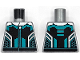 Part No: 973pb5377  Name: Torso Racing Suit Black Panels, Dark Turquoise Lines and Hem, Silver Collar and Zipper Pattern