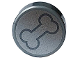Part No: 98138pb361  Name: Tile, Round 1 x 1 with Dark Bluish Gray Outlined Bone on Metallic Silver Background Pattern
