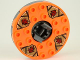 Part No: 98318c07pb01  Name: Turntable 6 x 6 x 1 1/3 Round Base Serrated with Orange Top and Dark Red Faces on Dark Tan and Dark Gray Pattern (Ninjago Spinner)