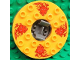 Part No: 98318c09pb01  Name: Turntable 6 x 6 x 1 1/3 Round Base Serrated with Bright Light Orange Top and Red Flames and Lion Heads Pattern (Ninjago Spinner)