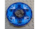 Part No: 98318c11pb01  Name: Turntable 6 x 6 x 1 1/3 Round Base Serrated with Trans-Dark Blue Top with Electric Bolts Pattern (Ninjago Spinner)