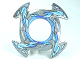 Part No: 98341pb04  Name: Ring 4 x 4 with 2 x 2 Hole and 4 Arrow Ends with Blue and White Ice Shards Pattern (Ninjago Spinner Crown)