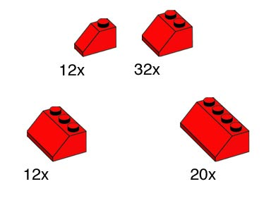 Lego 100 Piece Tile Red Roof Various Shapes and Sizes Basic Base 