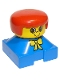 Minifig No: 2327pb03  Name: Duplo 2 x 2 x 2 Figure Brick, Blue Base with Yellow Bow, Yellow Head, Red Female Hair