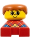 Minifig No: 2327pb08  Name: Duplo 2 x 2 x 2 Figure Brick, Red Base with Blue Argyle Sweater Pattern, Yellow Head with Freckles on Nose, Dark Orange Male Hair